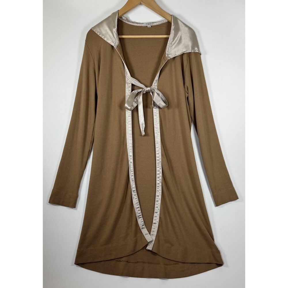 PJ Harlow‎ Cardigan Womens Small Brown Satin Hooded Robe Duster Tie USA Modal